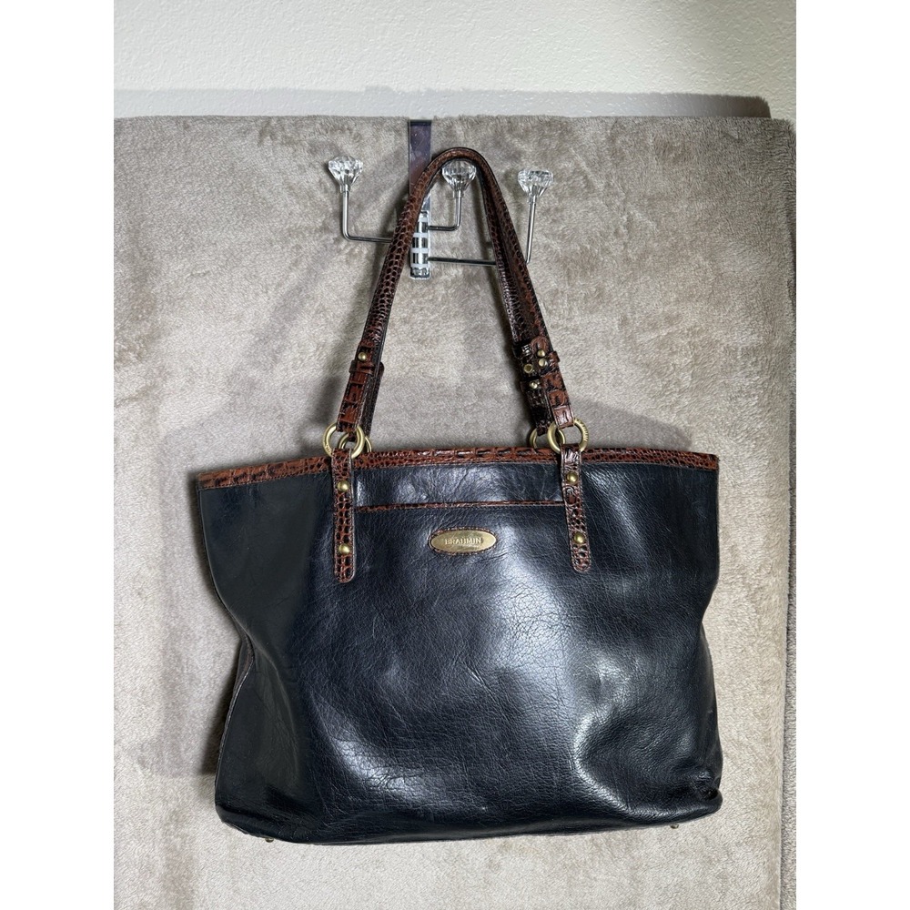 Brahmin Black & Brown Melbourne Croc Embossed Leather Tote Shoulder Bag